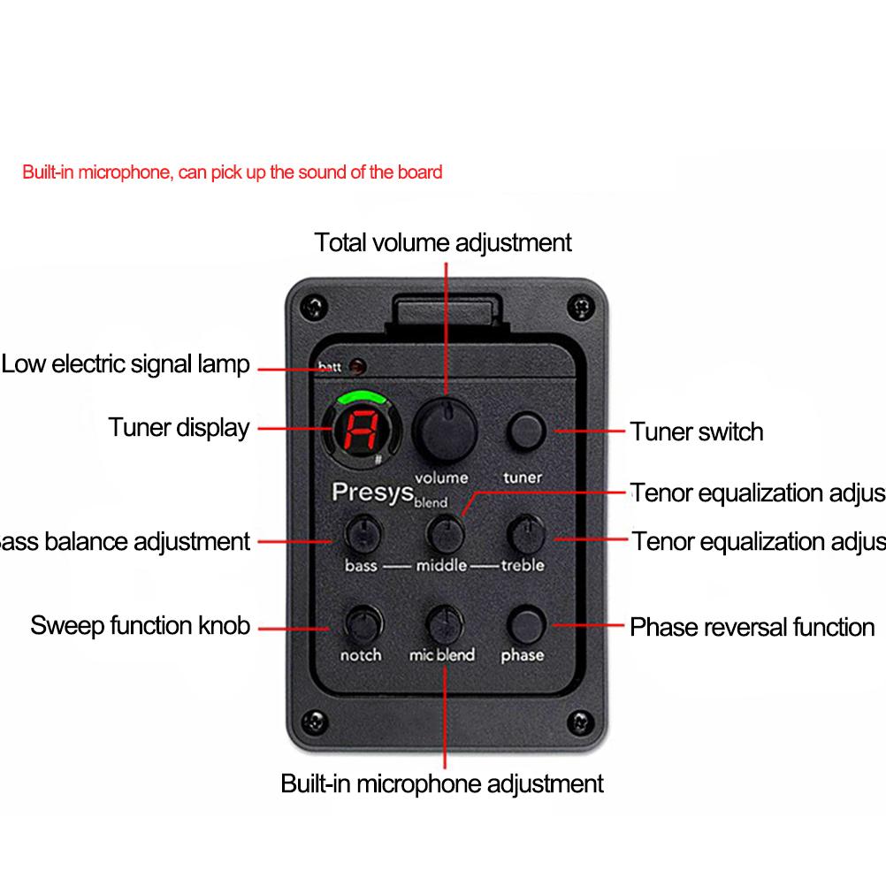 Guitar Preamp EQ Tuner Piezo Pickup Beat Guitar Parts Accessories