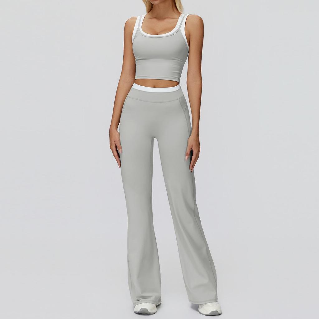 Completo da Yoga da Donna Transfrontaliero: Color Block Nude Feel, Vita Alta Costolata, Abbigliamento Sportivo Fitness Versatile