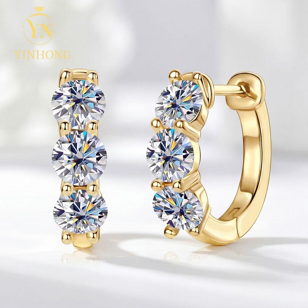 Luxury 3 Moissanite Hoop Earrings 925 Silver VVS D Color GRA Pass Diamond Tester Wedding Engagement Fine Jewelry for Women