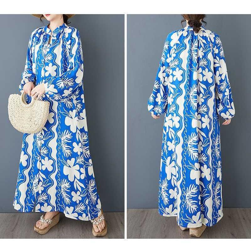 Damen Retro Rundhals Langarm Locker Geschnittenes Hemdkleid