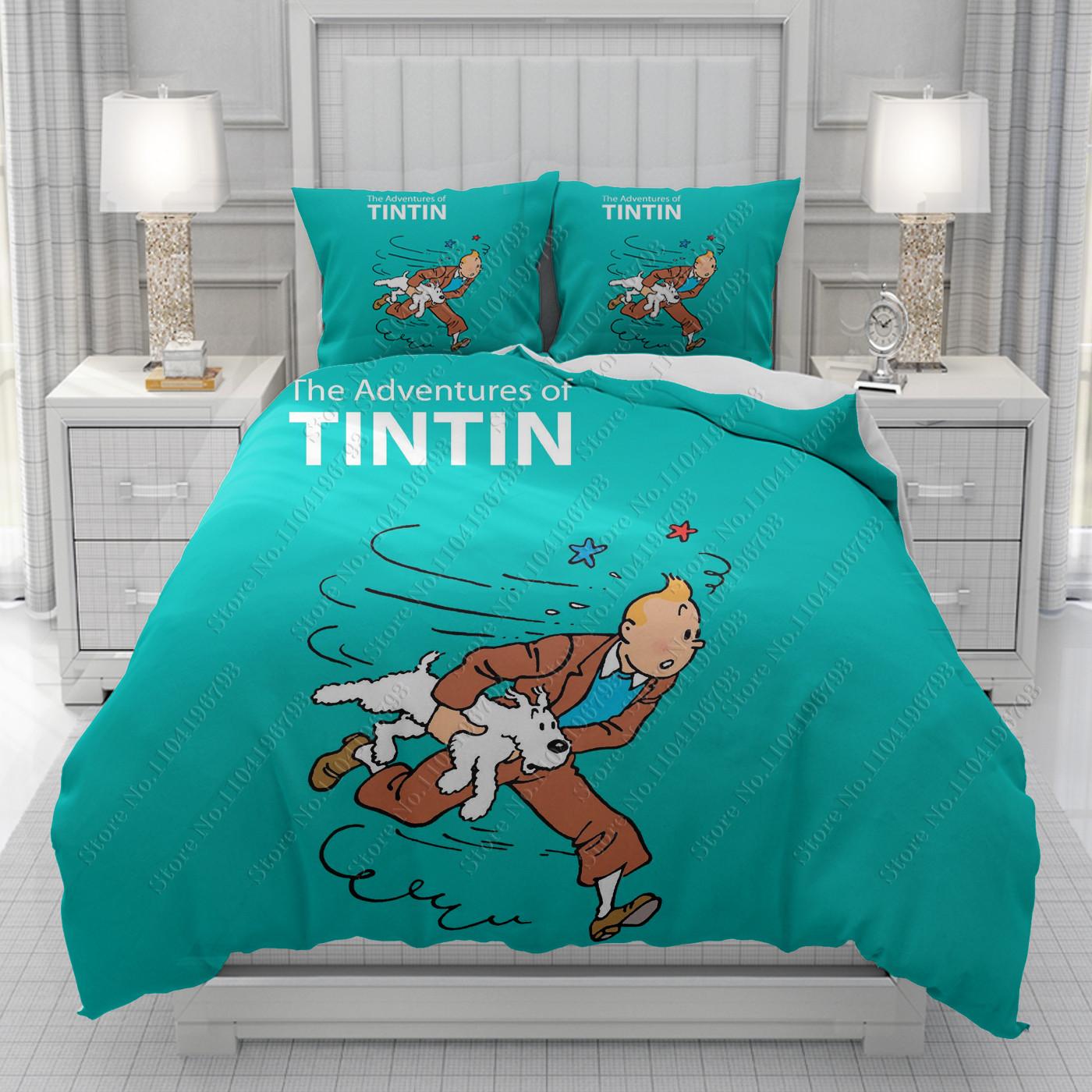 

Cartoon Tintin Adventure Duvet Cover men women/Children KID Printing Disney cartoon Bedding Set Comforter Bed Soft 135x200cm 3pcs