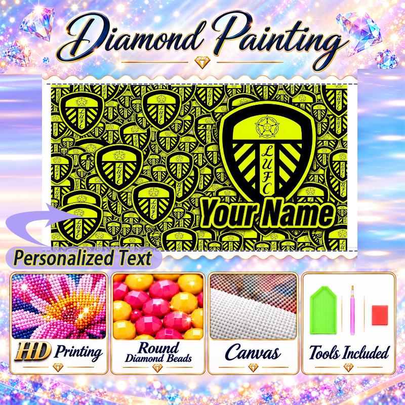 Leeds United 5D DIY Diamond Painting Custom Name Text, Full Drill Rhinestone Mosaic Art Home Gift