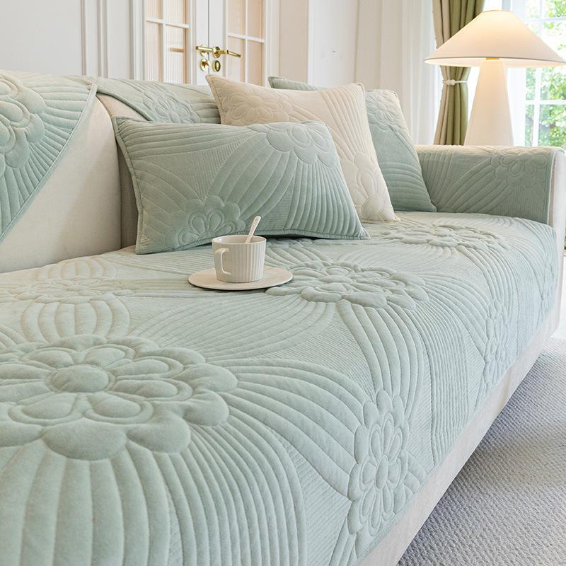 Velvet Short Plush Sofa Cushion Embossed Design Non-slip Cushion Towel Machine Washable Home Decor Slipcover