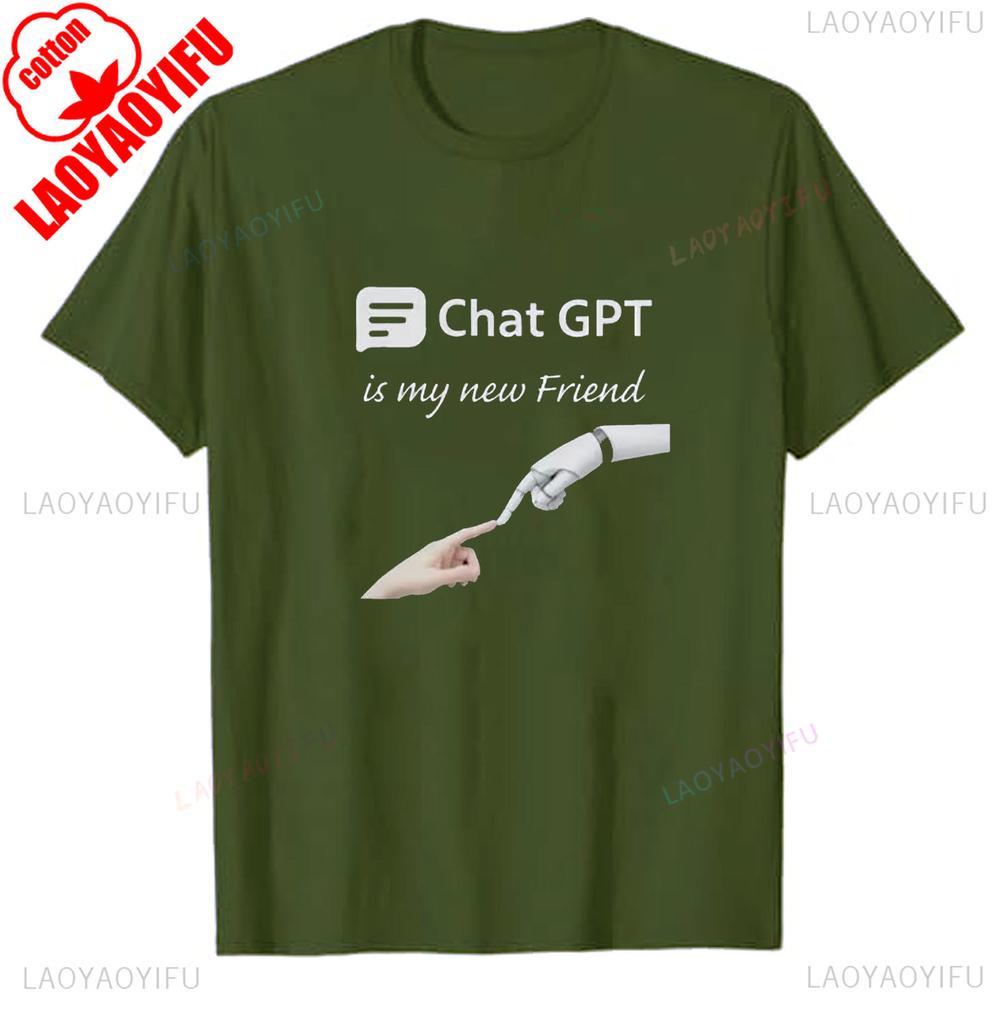 ChatGPT TShirt HuUnisex and Robot Friendship Geek Gift Artificial Intelligence Lover Futuristic Techwear AI Unisexs Cotton Tshirt