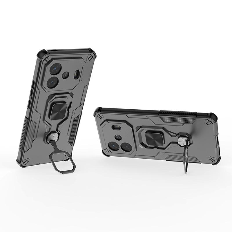 KEYSION Shockproof Armor Case for IQOO Z9 Turbo Soft Silicone+PC Upright Metal Ring Stand Phone Cover for IQOO Z9 Turbo+ Z9 5G