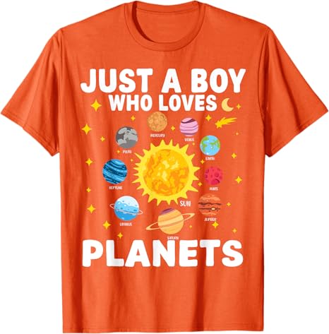 Just A Boy Who Loves Planets Solar System Space Lover Kids TShirt Funny Astronomy Science Graphic Outfit Boys Fashion Tee Tops