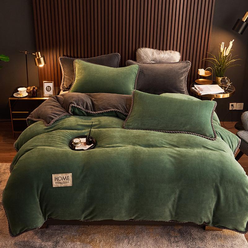 Thickened milk fleece four-piece set crystal fleece thermal bed sheet double-sided fleece quilt cover solid color