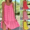 Ärmelloses Minikleid mit U-Ausschnitt, plissierter Rüschensaum, lockere Passform, rückenfrei, dünn, Blumendruck, Sling, Damen-Strandkleid, tägliches Kleidungsstück