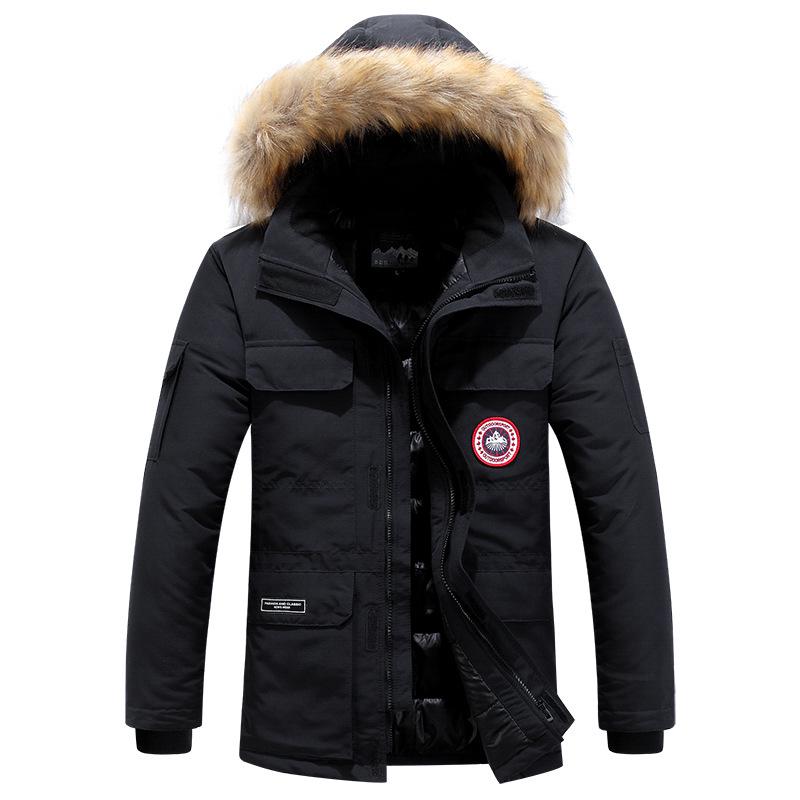 Men's Mid-Length Cotton Jacket with Fur Collar - Warm, Hooded, Windproof, Fashionable Outerwear