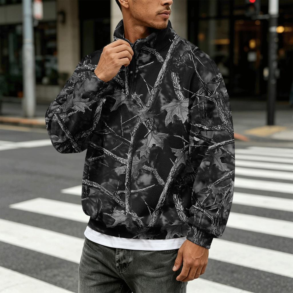 Men's Flannel Long Sleeve Sweatshirt with Camouflage Print