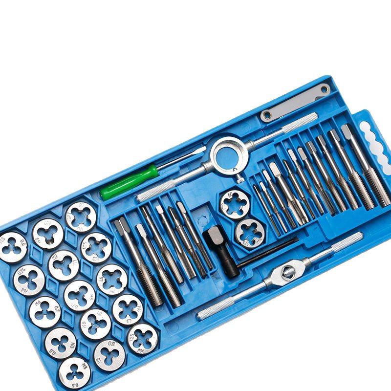 Hand Threading Tap & Die Set with Tapping Drill Bit and Wrench