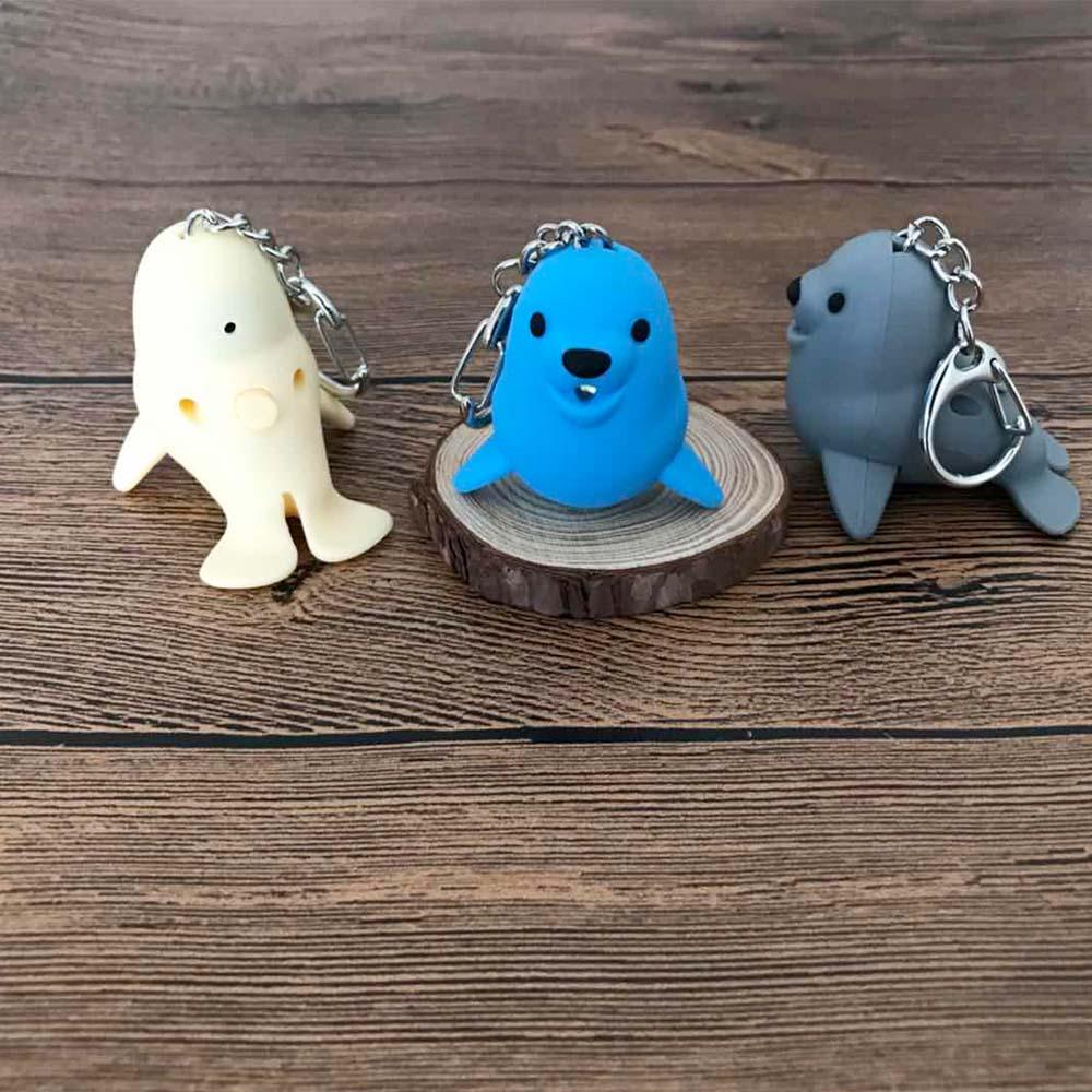 Cartoon Mini Flashlight Sea Lion Shape Key Chain Key Ring Luminous LED Light