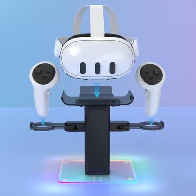 Soporte de carga y almacenamiento multifuncional para Quest 3S/3/2 VR con efectos de iluminación RGB - Modos ajustables