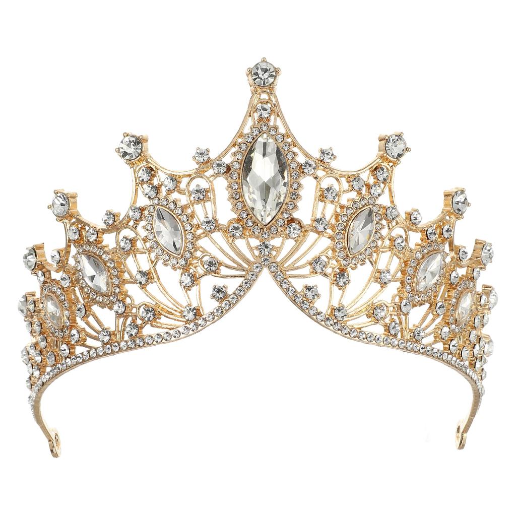 VOCOSTE Crown Tiara for Hair Gold and White Women, Princess, Bride, Wedding, Party, Cosplay, Accessory,