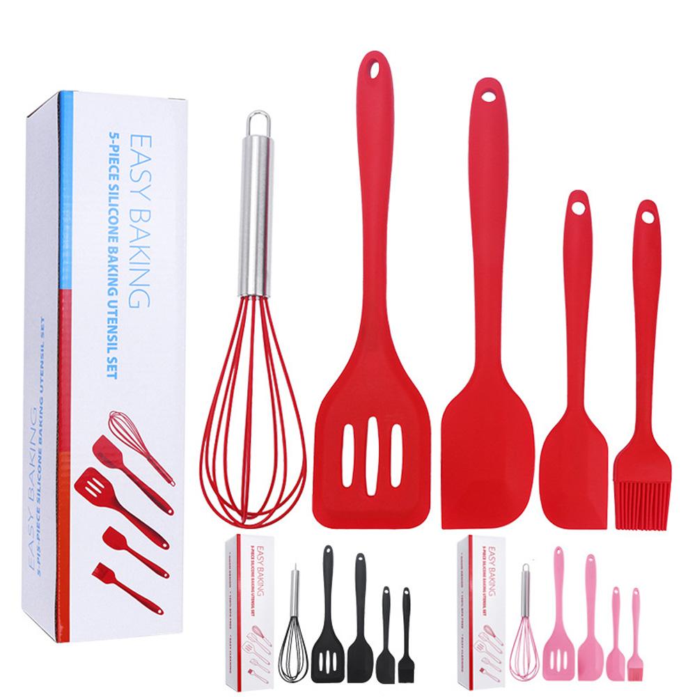 Kolip 5pcs Silicone Kitchen Utensils Set With Scraper Spatula Egg Beater Heat Resistant Non-stick Baking Tools