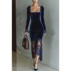 French Style Lace Patchwork Evening Party Dress for Women, Elegant Ladies Cocktail Gown for European & American, Formal Occasion Dress