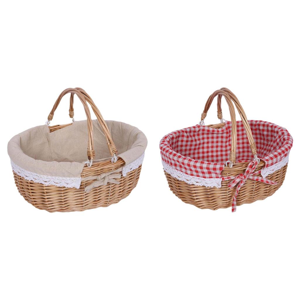 Picnic Basket with Lid Lightweight Handwoven Storage Basket Handmade Woven Basket Storage Bin for Park Chips Vegetables Fruits