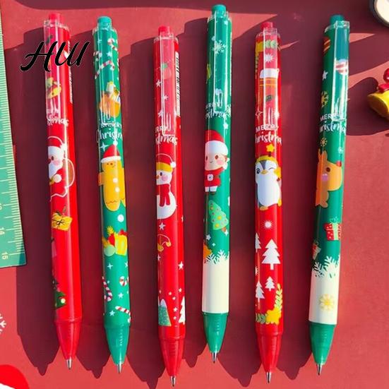 Christmas Season Gift Pen 6Pcs Gel Pens Various Festive Patterns Push-Type Joyful Writing Tool Stationery Supplies Party Favors Tree Design