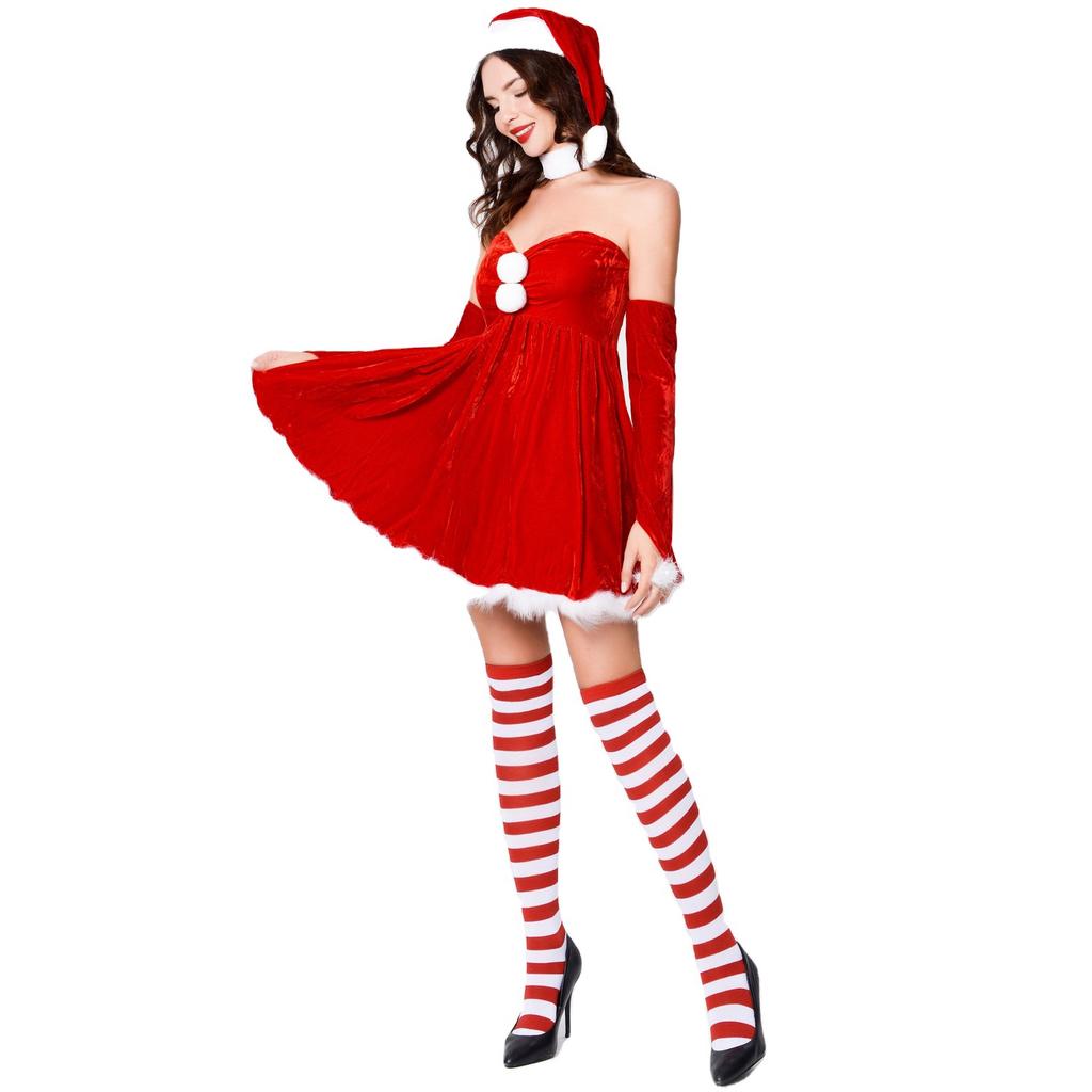 Japanese and Korean Performances Christmas Dress Christmas Hat Set, Sexy Christmas Clothing, Chest Wrapping Women's Christmas Clothing Christmas