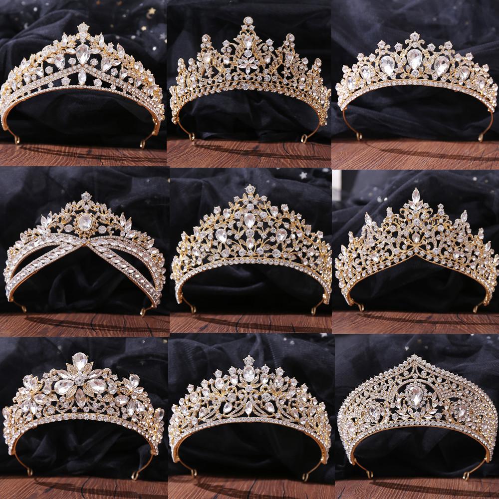 DIEZI New Baroque Korean Gold Color Crown Hair Accessories Luxury Crystal Tiara For Women Wedding Headdress Bridal Hair Zircon