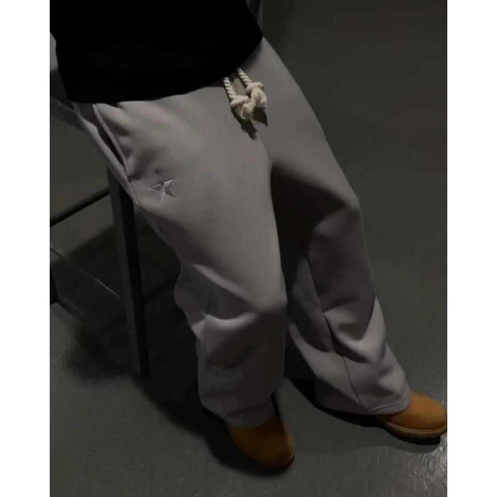 American Retro Double Layer Sweatpants Y2K Pants Mens Womens Solid Color Letter Graphic Embroidered Casual Baggy Sweatpants