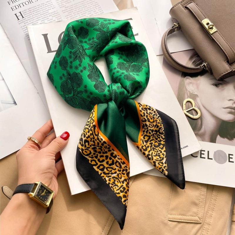 Elegant Silk-Like Square Scarf Women Korean Style Print Neck Lightweight 70x70cm Nylon Fashion Accessory