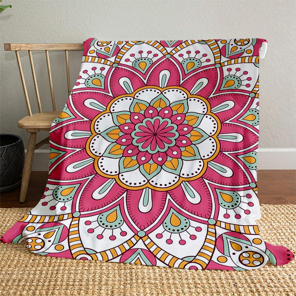 1pc Mandala Pattern Outdoor Flannel Blanket Soft Warm All-Season Throw for Sofa Bed Car Camping Office, Cozy Gift Idea1290S