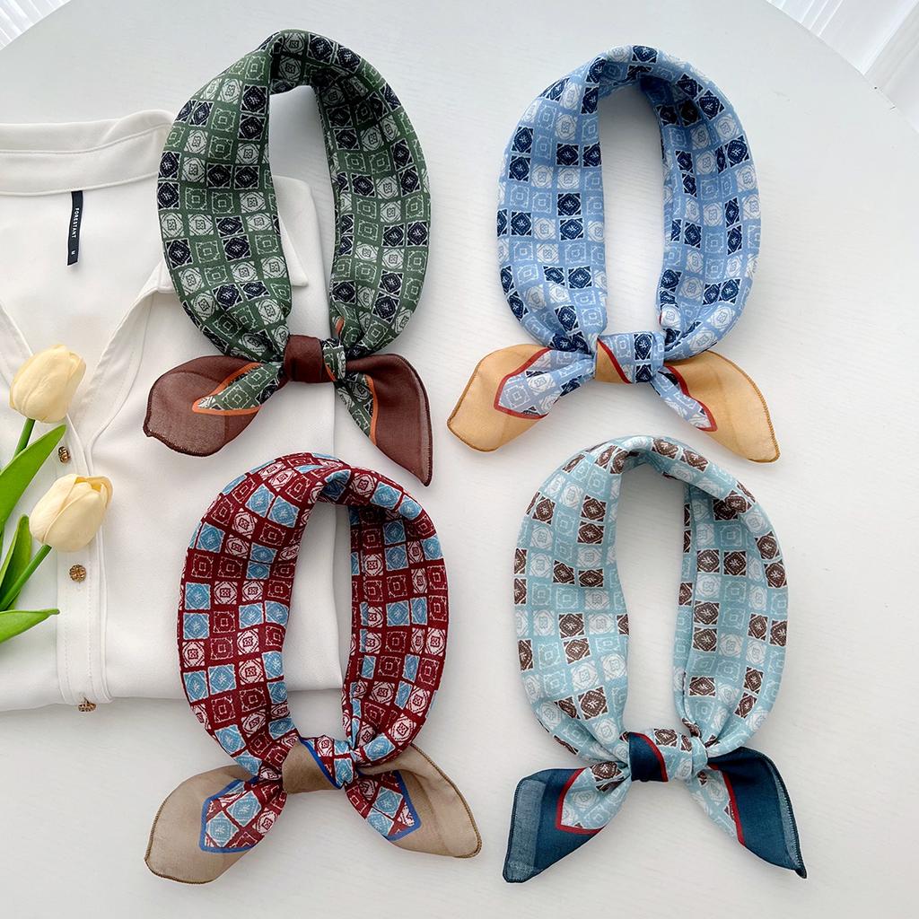 Small square scarf, silk scarf, women's bag head, sunscreen, matching shirt, neck protector, neck scarf, multi-functional tie, headband, thin scarf.