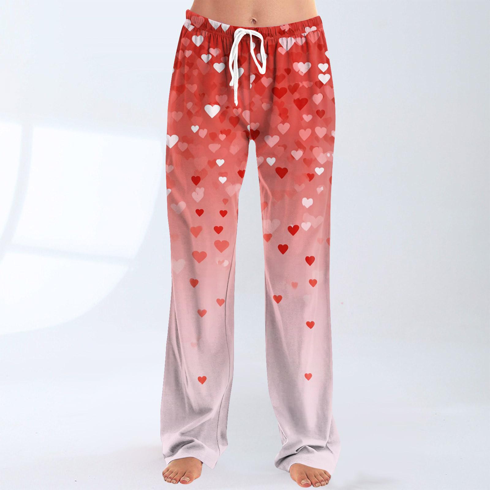 

Women s Fashionable Loose Casual Trousers With Valentine s Day Heart Print L горячий розовый