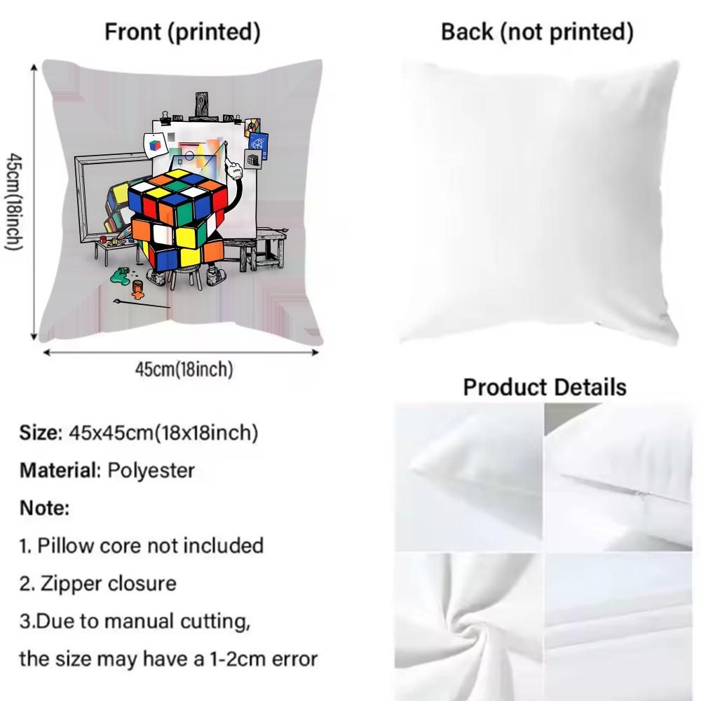 cartoon style Rubik's cube Cute Cushion Cover Pattern Printed Pillowcase for Living Room Sofa Cushion Cover & Bedroom Decor