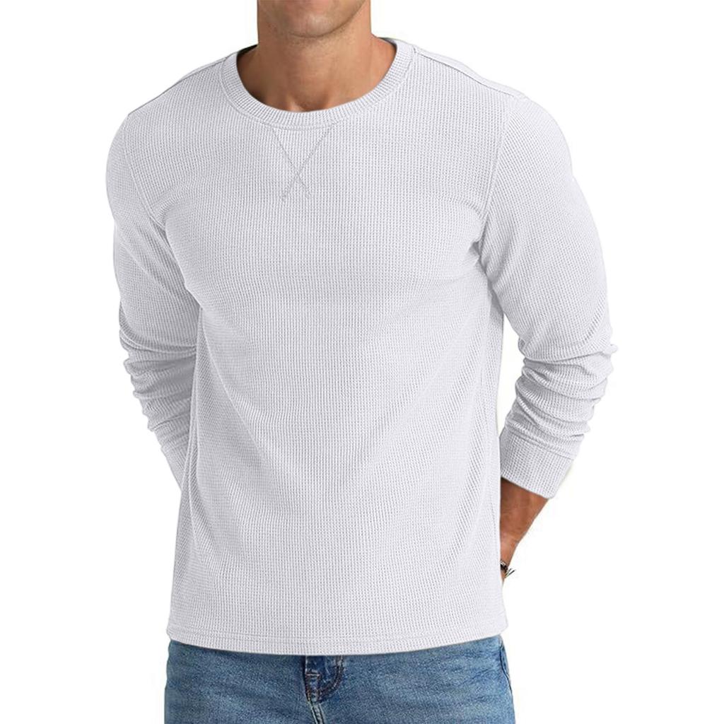 Men's Knit Crewneck Long Sleeve Color Top for Spring and Fall