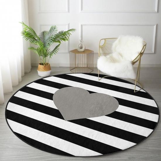 

Deymend Modern Heart Pattern Цифровая печать Черный Ванная комната Моющаяся нескользящая основа Круглый бархатный ковер
