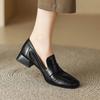 Women's Soft Leather Loafers Spring Autumn Soft Slip On Chunky Heel Versatile Loafers Women British Style Shoes