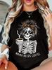 2025 Vintage Unisexs Casual Graphic Skeleton Coffee Art Print Short Sleeve T Shirt Clothing Top Tee