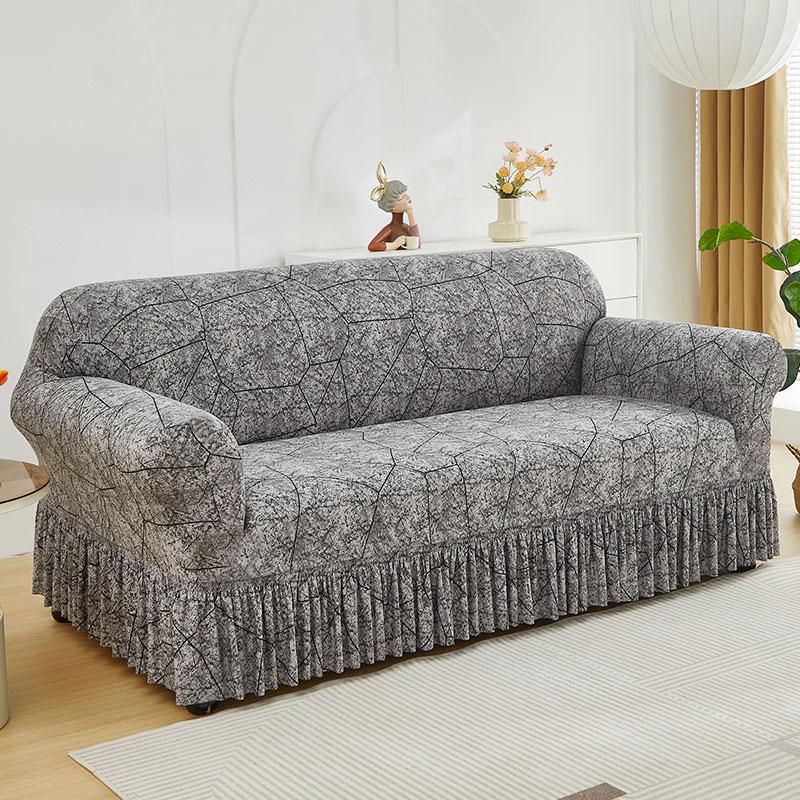 1Pc Printed Sofa Slipcover Non-Slip Elastic Sofa Cover With Skirt Furniture Protector For Bedroom Office Living Room Home Decor