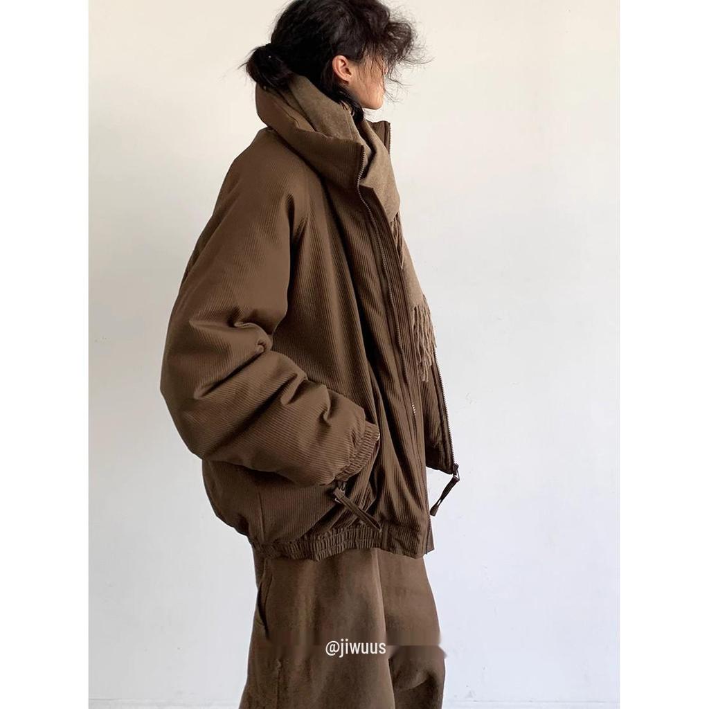 2024 Men's High-End Japanese Style Coffee Corduroy Stand Collar Cotton Jacket
