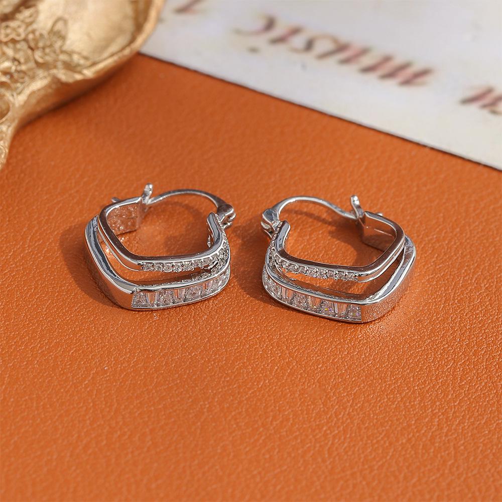 Hong Kong Style Square Zircon Earrings - Elegant Light Luxury Design
