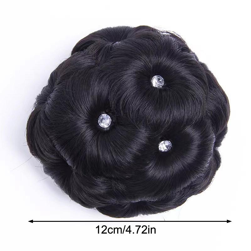 Synthetic Hair Bun Bud Hair Clips With Diamond Colorful Shiny For Women Ponytail Claw Clip Lifelike Hairpiece Styling Tools