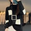 Half Turtleneck Sweater Women's Autumn and Winter Ladies with Color Matching Fashion Thick Loose Pullover Knitted Bottoming Shirt
