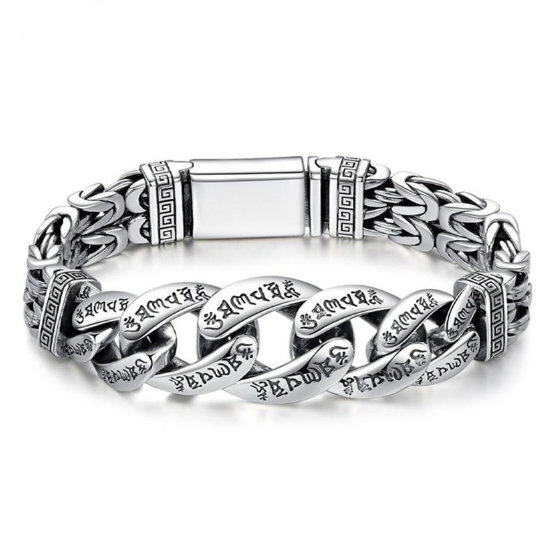New Silver Jewelry Men 'S Bracelet Personality Domineering Six -Character Mantra Peace Pattern Chinese Style Retro Chain