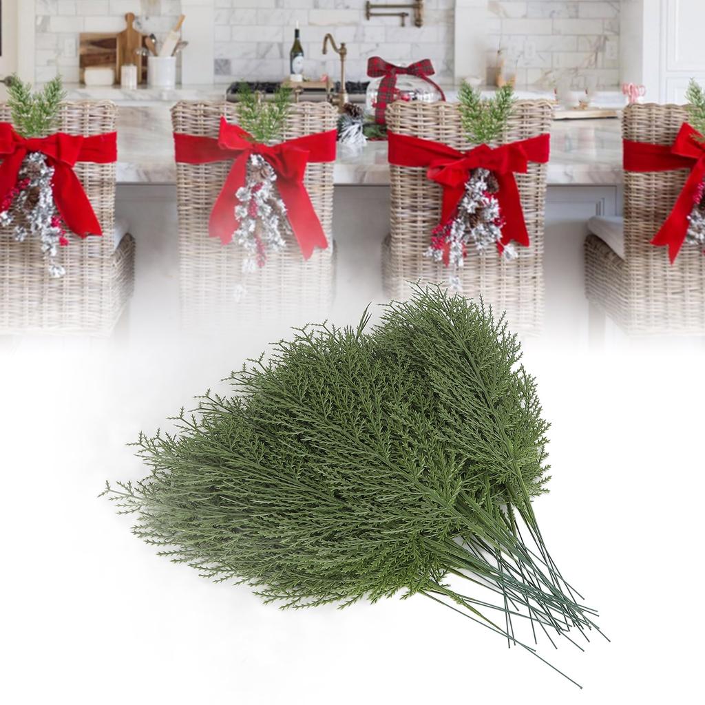 40 Pcs Artificial Pine Branches Fake Christmas Faux Cedar Stems Faux Pine Picks Stems for Christmas Trees Garlands Bouquets