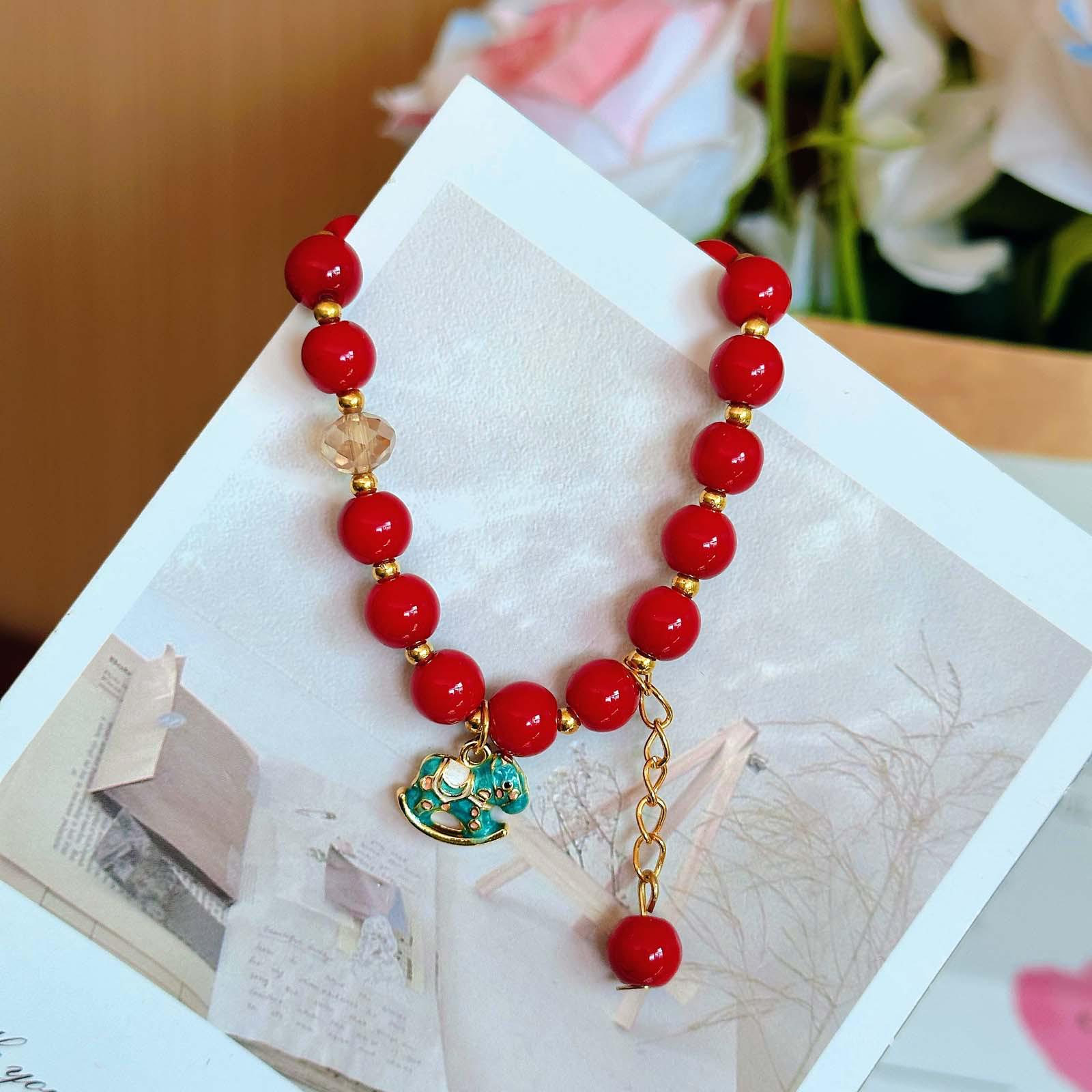 

Zodiac Horse Cinnabar Beaded Bracelet: Elegant Lightweight Luxury, Year of the Horse Accessory With Bag