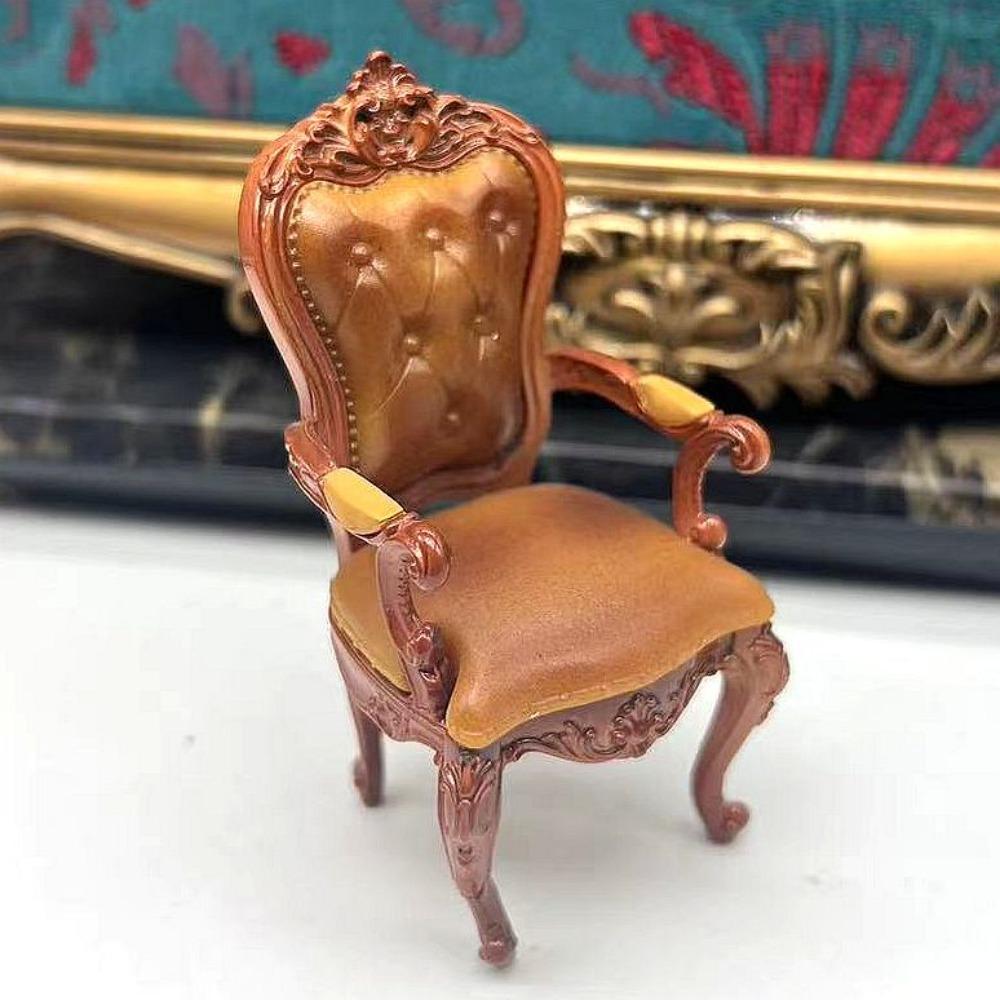 Vintage Style Dollhouse Chairs Mini Retro 1/12 Scale Miniatures Furniture Simulated Luxury Dining Chair Scene Model