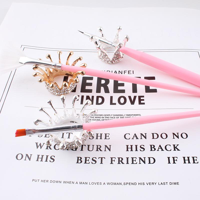 1pc Retro Manicure Brush Pen Holder Nail Art Brush Painting Pen Diamonds Crown Shape Pen Brush Holder Nail Art Accessories Tools
