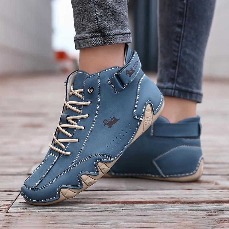 Men's Lace Up Leather Boots with Simple High Top and Fashionable Luxury Waterproof Design Loafers Lawn Golf Walking Flat Shoes