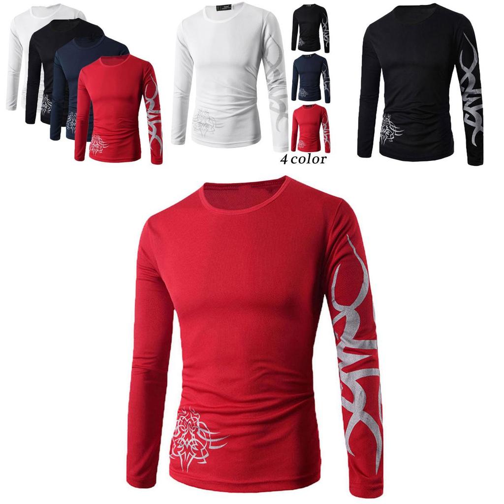 Premium Quality Fashion Men's Slim Fit O-neck Long Sleeve Muscle Tee T-shirt For Casual Wear
