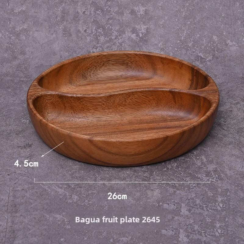 Round Wooden Grid Plate Universal Fruit Gossip Wooden Plate Simple Walnut Plate