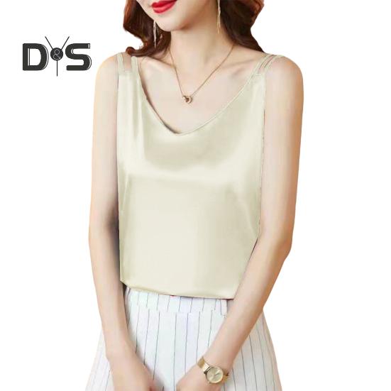 Chaleco Base de Mujer con Tirantes de Cuello en V sin Mangas de Satén Suave Tops de Seda Imitación Chaleco Base Versátil para Uso Diario