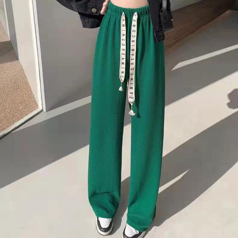 Jarní Letní Stahovací Ledové Hedvábné Kalhoty s Širokými Nohavicemi pro Ženy Vysoký Pas Volné Rovné Módní Kalhoty