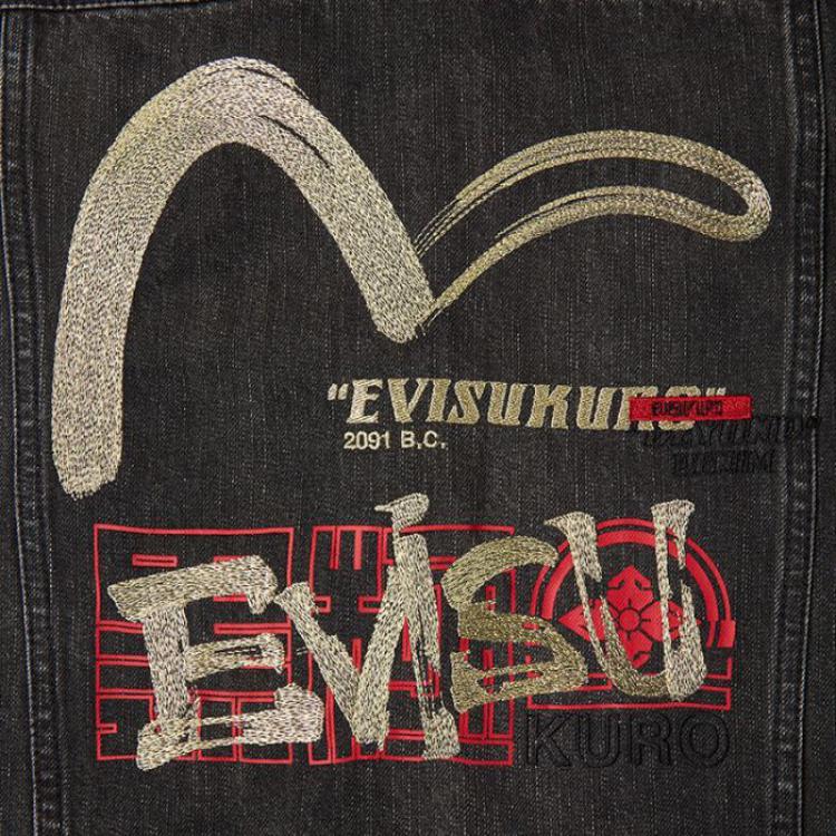 Evisu Hand-Brushed Seagull Embroidered Denim Jacket Women Jackets Black 2EAGNW0DJ247OS